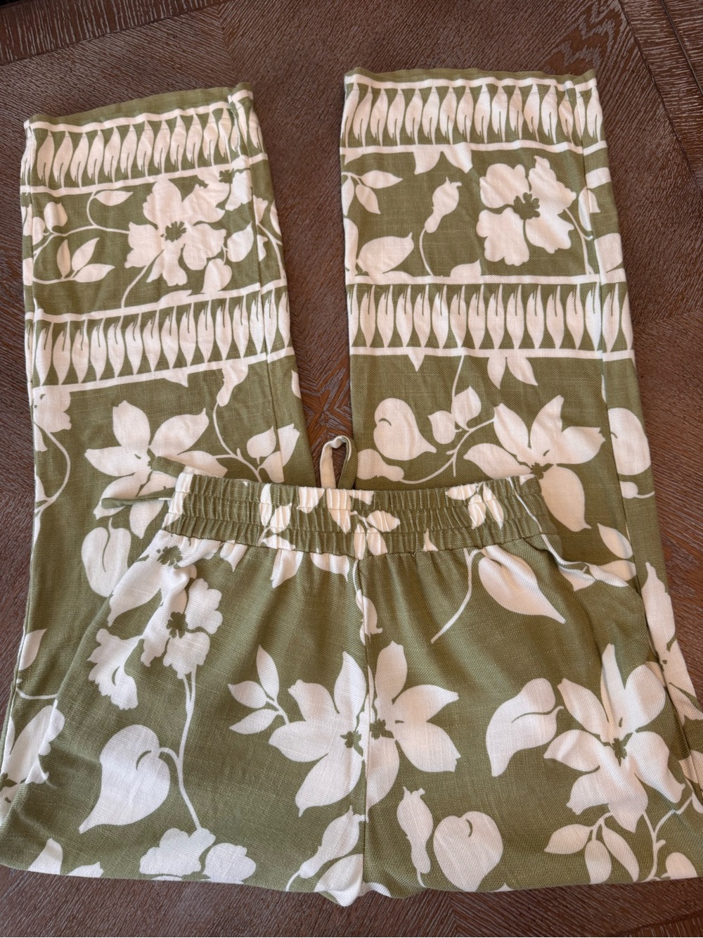 Sienna Sky Green Floral Pants Medium Drawstrings Waist 30” Inseam 29”Pockets - Picture 6 of 7